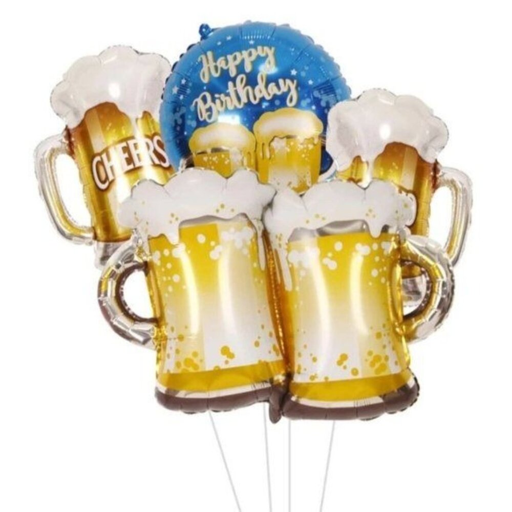 4pcs Beer Mug Cheers Themed Foil Balloons Set Birthday Party Decor new